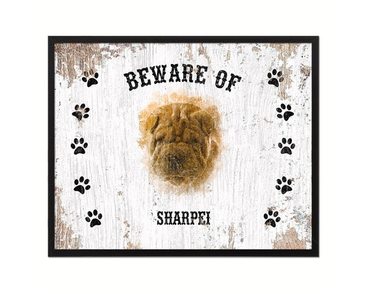 Beware of Russell Terrier Sign Wood Framed Print Wall Art Decor Gifts
