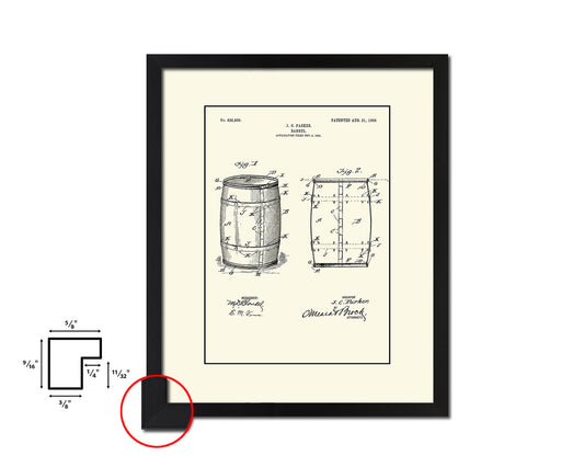 Barrel Wine Vintage Patent Artwork Black Frame Print Gifts