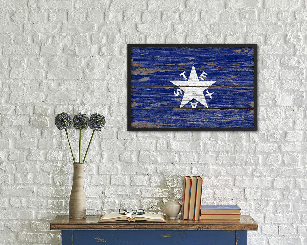 Texas History Lorenzo De Zavala Wood Rustic Flag Wood Framed Print Wall Art Decor Gifts