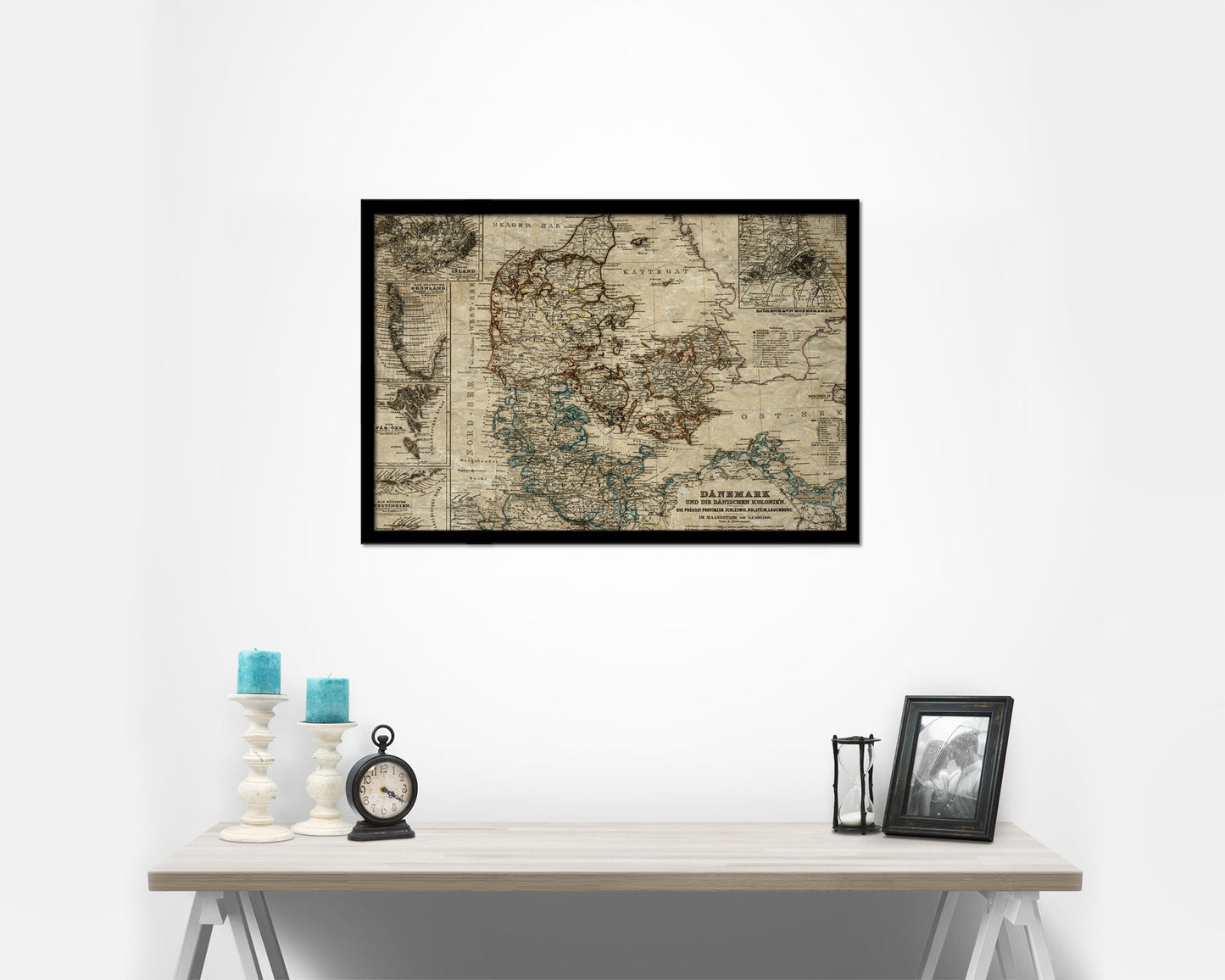 Denmark Iceland Greenland Historical Map Framed Print Art Wall Decor Gifts