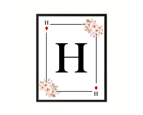 Letter H Personalized Boho Monogram Diamond Card Decks Framed Print Wall Art Decor Gifts