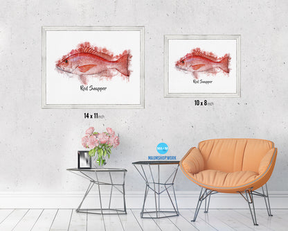 Red Snapper Fish Framed Prints Modern Restaurant Sushi Bar Watercolor Wall Art Decor