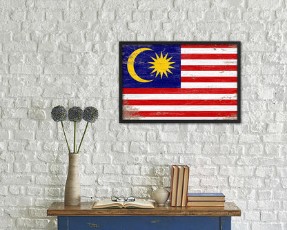 Malaysia Shabby Chic Country Flag Wood Framed Print Wall Art Decor Gifts
