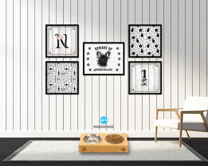 Beware of English Bulldog Sign Wood Framed Print Wall Art Decor Gifts