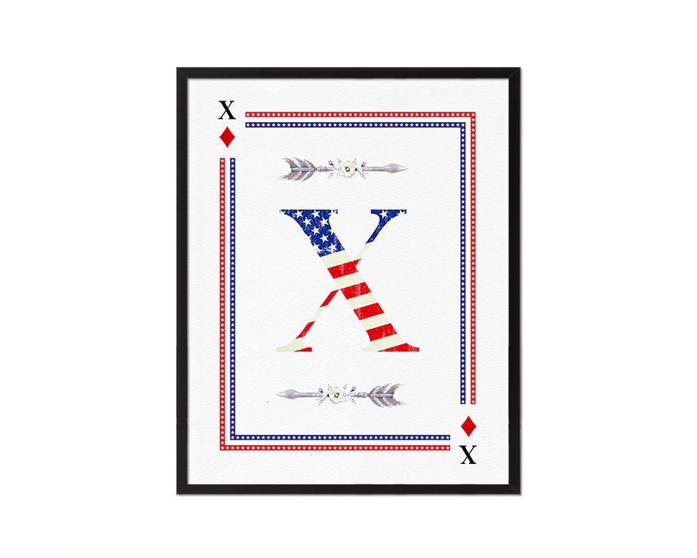 Letter X Custom Monogram Decks Diamond American Flag Framed Print Wall Art Decor Gifts