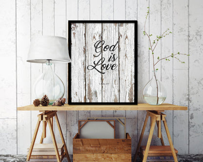 God is love, 1 John 4:8 Quote Wood Framed Print Home Decor Wall Art Gifts