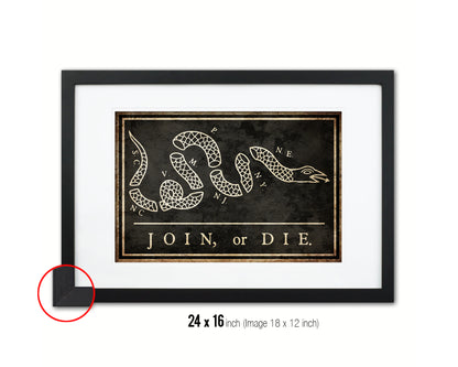 US Join or Die Snake Colonial Revolutionary War Vintage Military Flag Framed Print Art