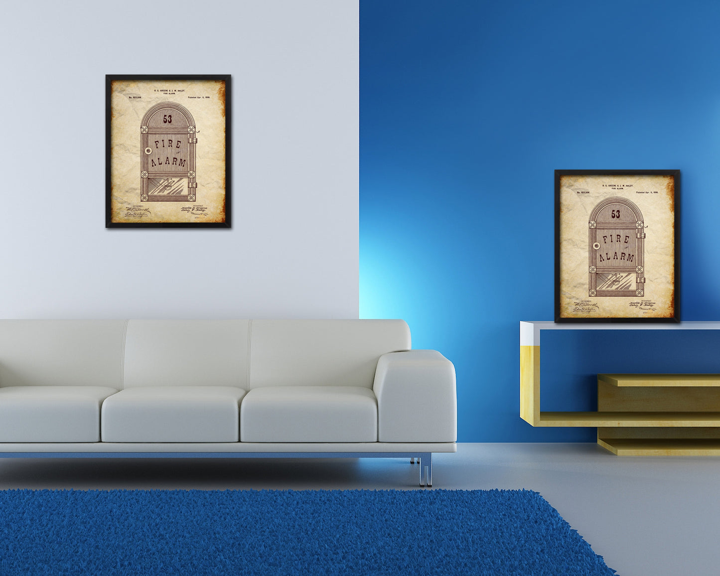 Fire Alarm Firefighter Vintage Patent Artwork Walnut Frame Gifts