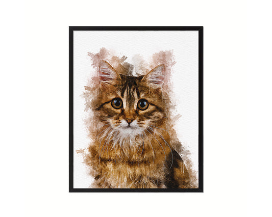 Siberian Cat Kitten Portrait Framed Print Pet Home Decor Custom Watercolor Wall Art Gifts