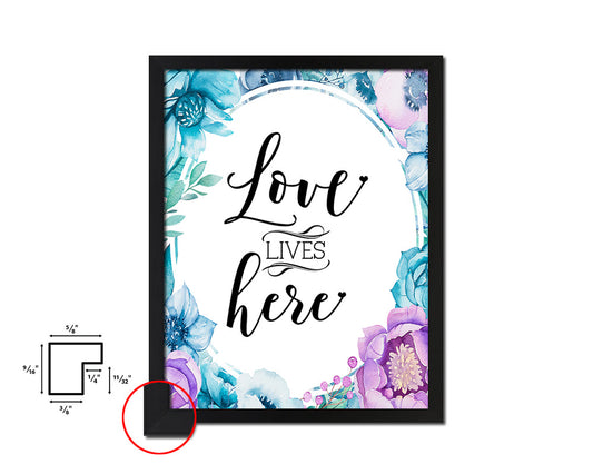 Love lives here Quote Boho Flower Framed Print Wall Decor Art