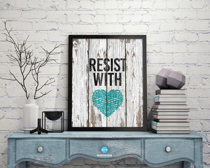 Resist With Love Rainbow Pride Peace Right Justice Poster Wood Framed Wall Decor Print Gifts