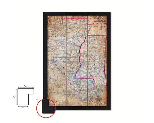 Arkansas Louisiana Mississippi Antique Map Wood Framed Print Art Wall Decor Gifts