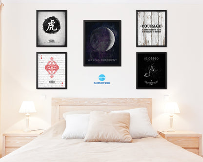 Waxing Crescent Lunar Phases Moon Watercolor Nursery Framed Prints Home Decor Wall Art Gifts