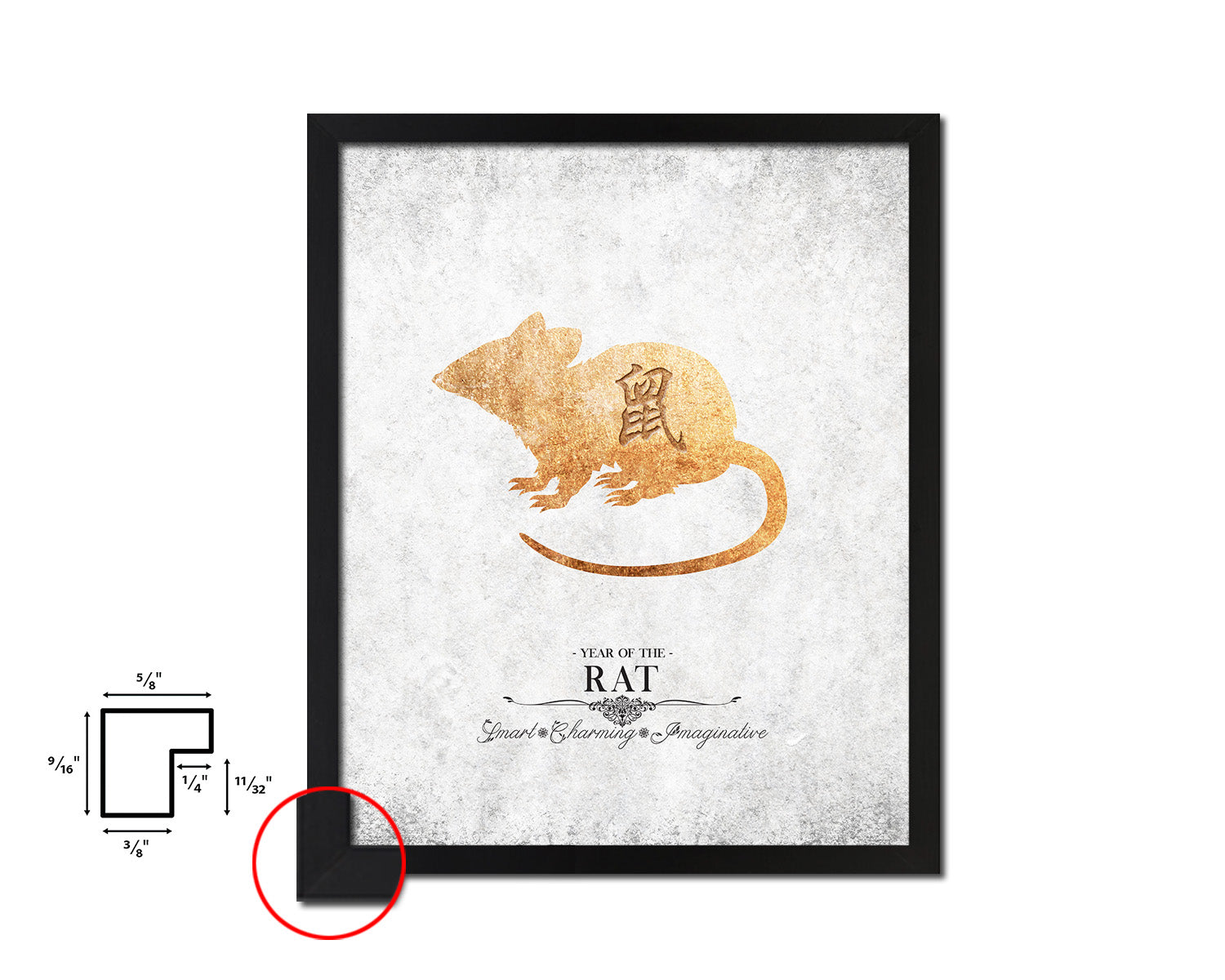 Rat Chinese Zodiac Character Black Framed Art Paper Print Wall Art Decor Gifts, White