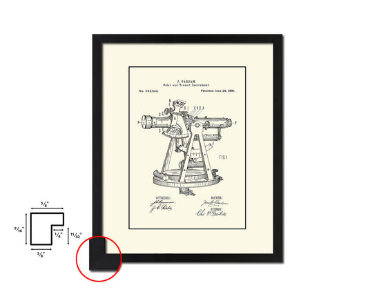Solar Compass Nautical Vintage Patent Artwork Black Frame Print Gifts