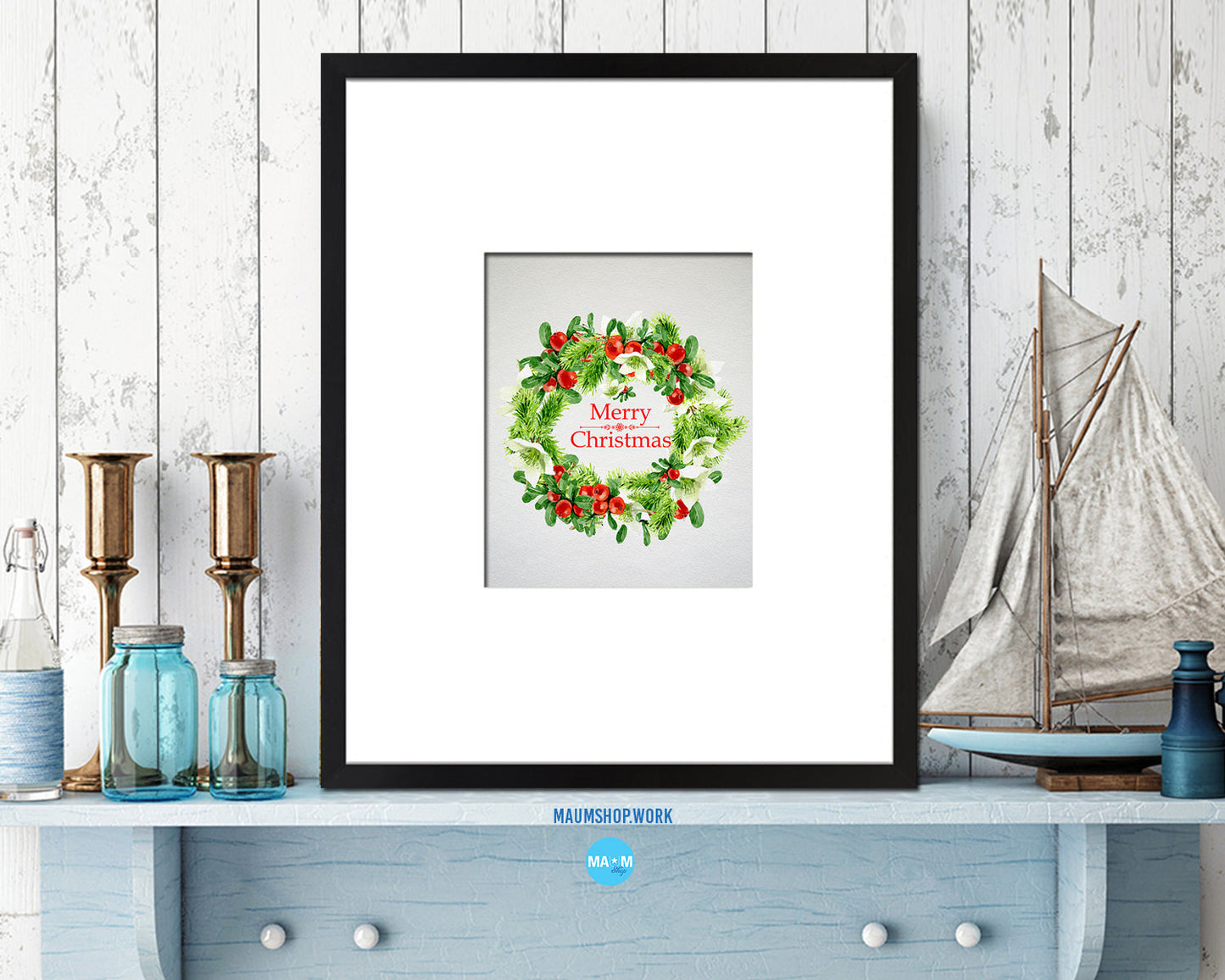 Christmas Wreath Holiday Season Gifts Wood Framed Print Home Decor Wall Art