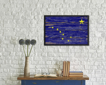 Alaska State Rustic Flag Wood Framed Paper Prints Wall Art Decor Gifts