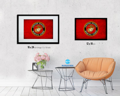 US Marine Corps Emblem Vintage Military Flag Framed Print Sign Decor Wall Art Gifts