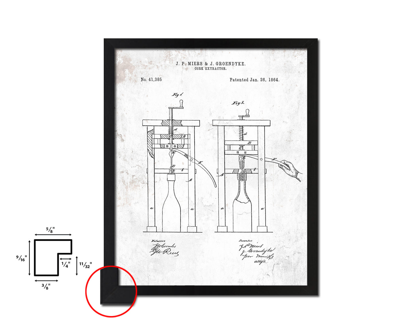 Cork Extractor Wine Vintage Patent Artwork Black Frame Print Gifts
