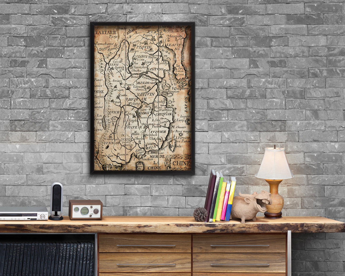 China Antique Map Wood Framed Print Art Wall Decor Gifts