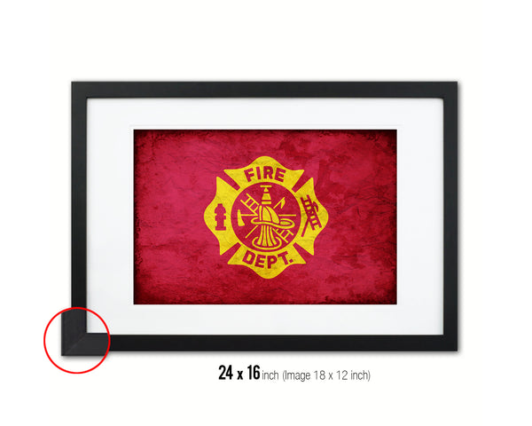 Fire Department Fire Fighter Vintage Military Flag Framed Print Sign Decor Wall Art Gifts