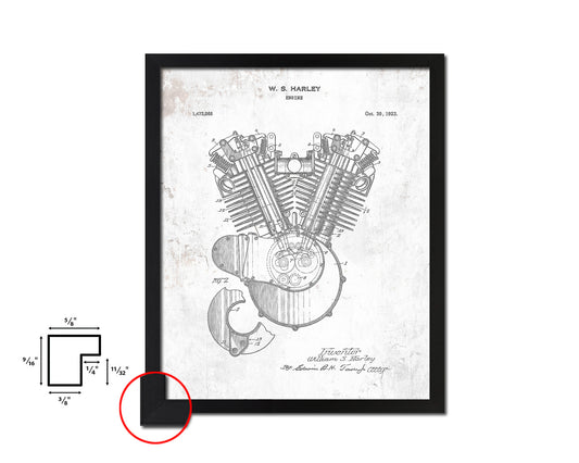 Engine Motocycle Vintage Patent Artwork Black Frame Print Wall Art Decor Gifts