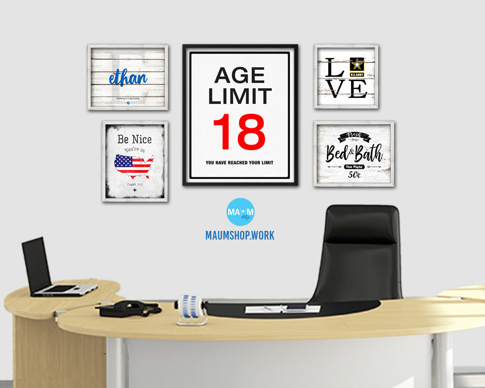 Age limit 18 you have reached your limit Notice Danger Sign Framed Print Wall Decor Art Gifts