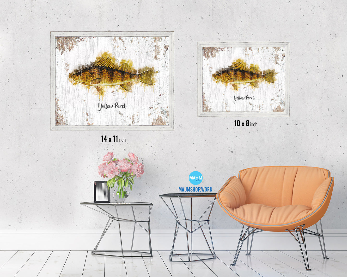 Yellow Perch Fish Framed Prints Modern Restaurant Sushi Bar Watercolor Wall Art Decor