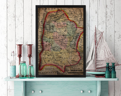 Argentina Vintage Map Wood Framed Print Art Wall Decor Gifts