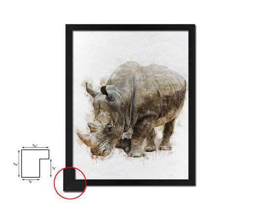 Rhinoceros Animal Painting Print Framed Art Home Wall Decor Gifts