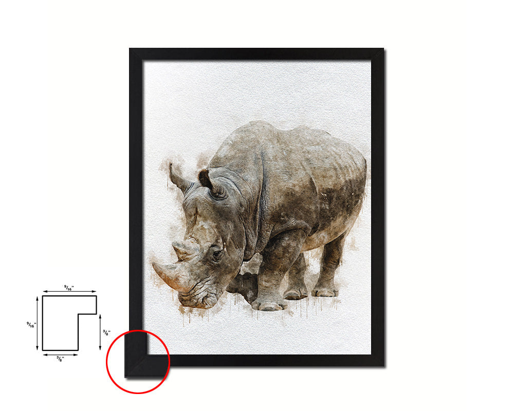 Rhinoceros Animal Painting Print Framed Art Home Wall Decor Gifts