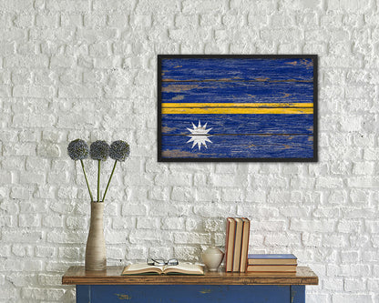 Nauru Country Wood Rustic National Flag Wood Framed Print Wall Art Decor Gifts