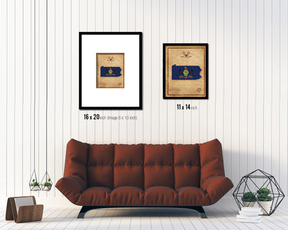 Pennsylvania State Vintage Map Wood Framed Paper Print  Wall Art Decor Gifts