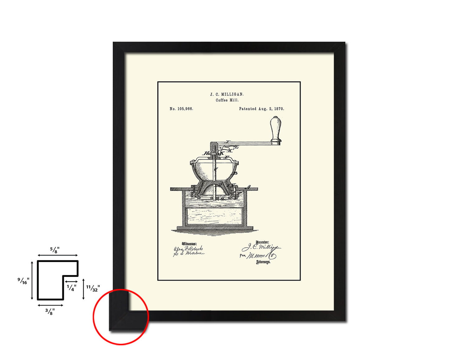 Mill Coffee Vintage Patent Artwork Black Frame Print Wall Art Decor Gifts