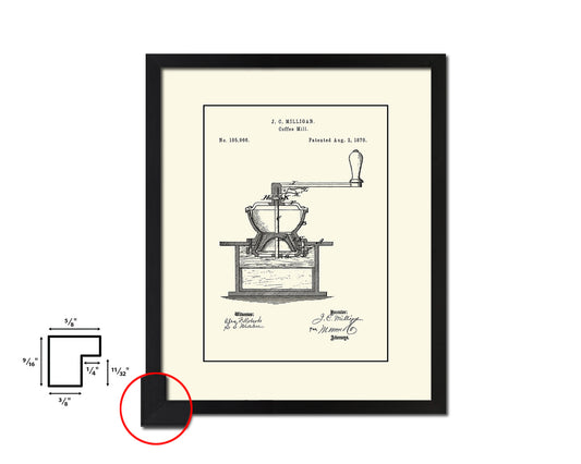 Mill Coffee Vintage Patent Artwork Black Frame Print Wall Art Decor Gifts