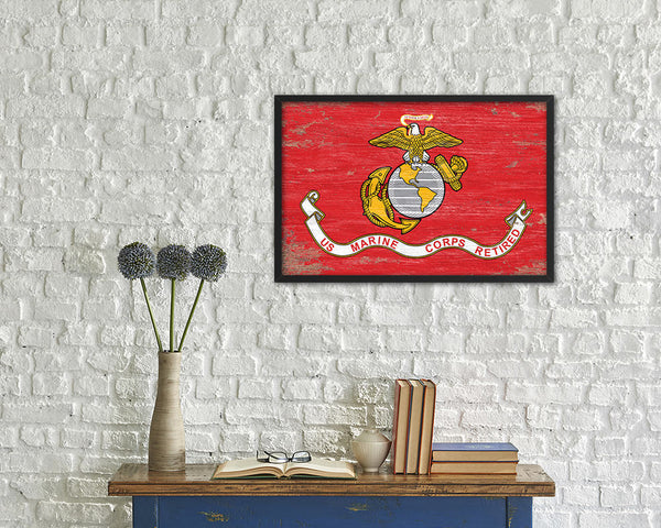 US Marine Corps Retired Shabby Chic Military Flag Framed Print Decor Wall Art Gifts