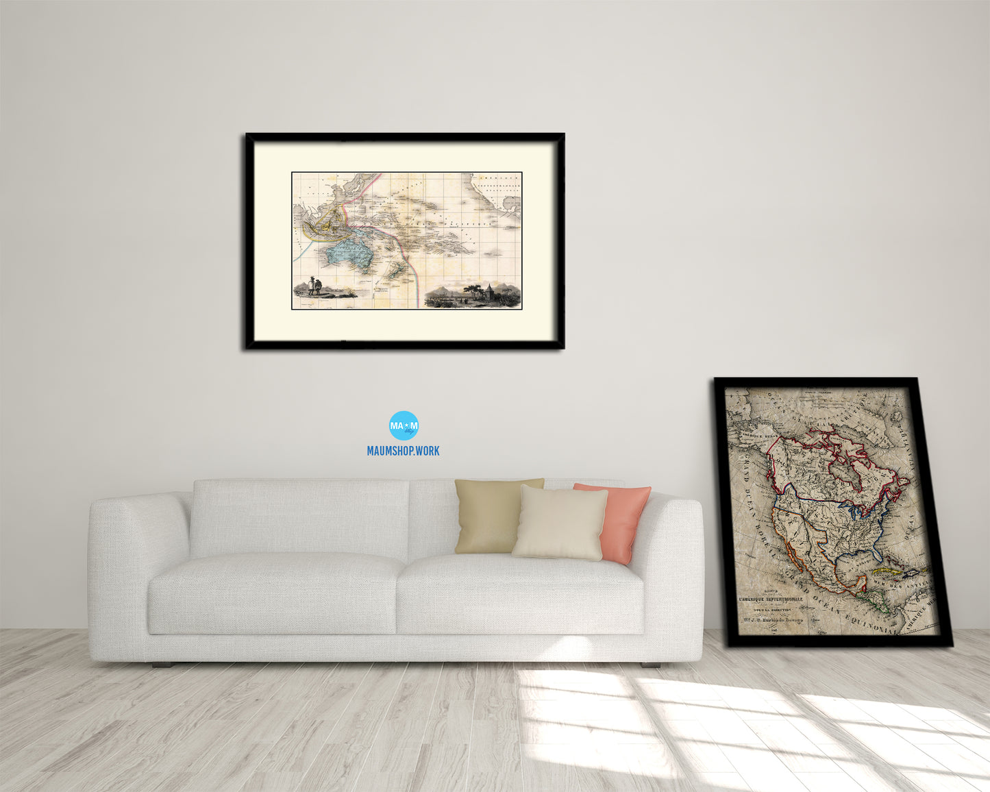Australia New Zealand Oceania Cruises Old Map Framed Print Art Wall Decor Gifts