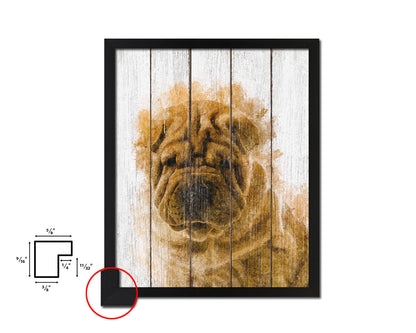 Sharpei Dog Puppy Portrait Framed Print Pet Watercolor Wall Decor Art Gifts