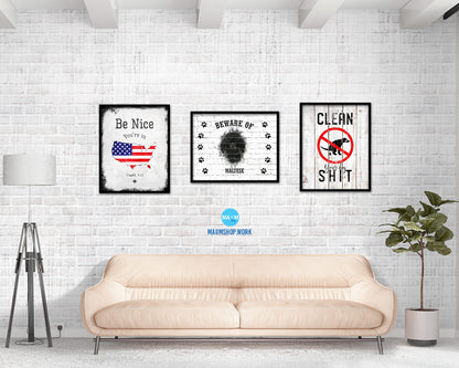 Beware of Maltese Sign Wood Framed Print Wall Art Decor Gifts
