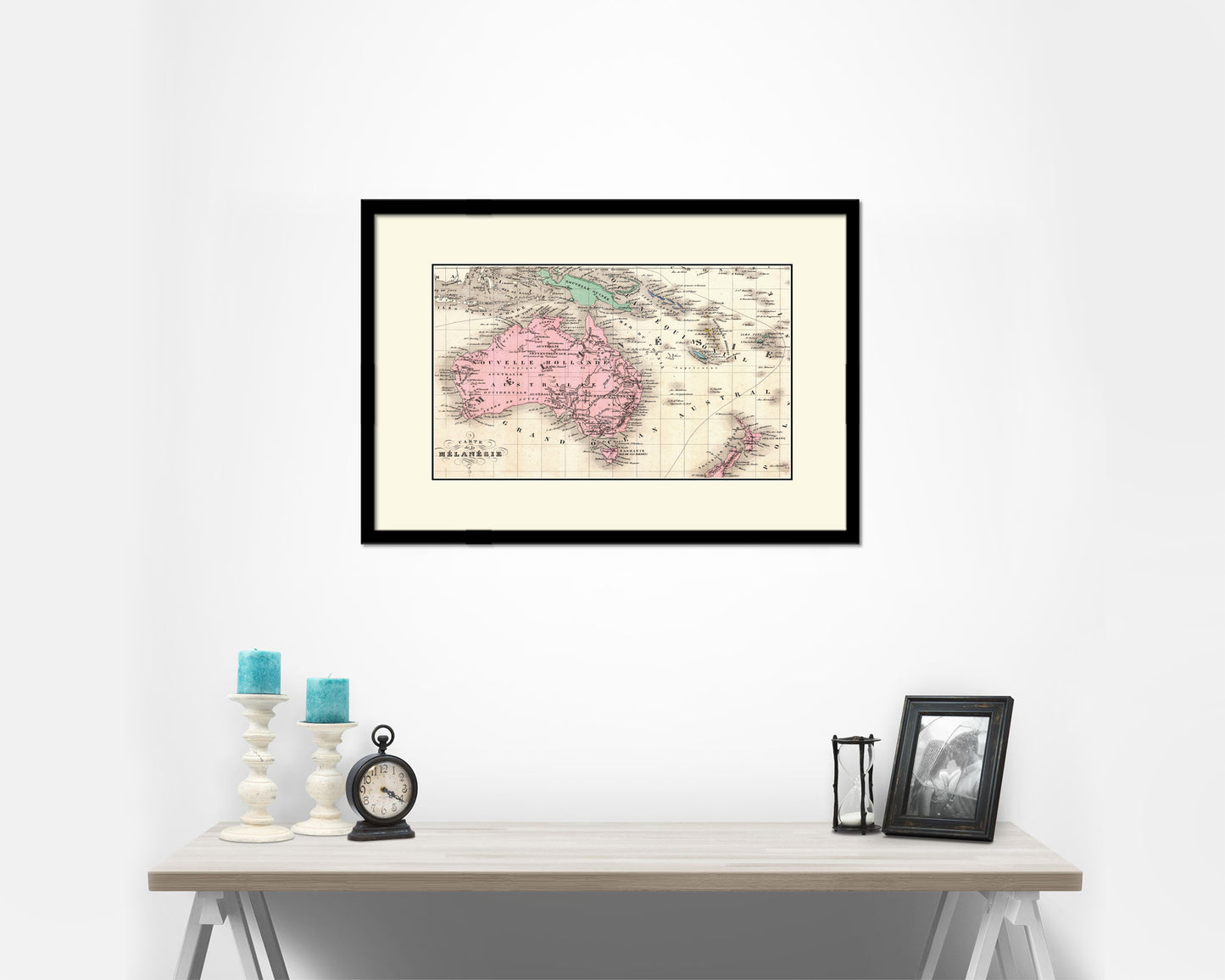 Australia New Zealand Oceania Old Map Framed Print Art Wall Decor Gifts