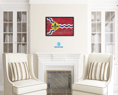 St Louis City Missouri State Rustic Flag Wood Framed Paper Prints Decor Wall Art Gifts