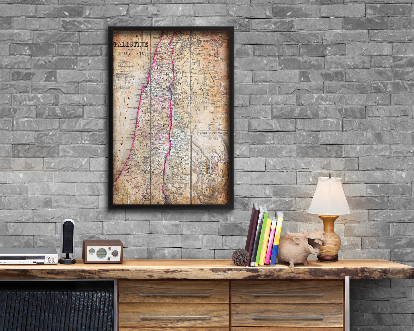 Palestine Israel Jerusalem Antique Map Wood Framed Print Art Wall Decor Gifts