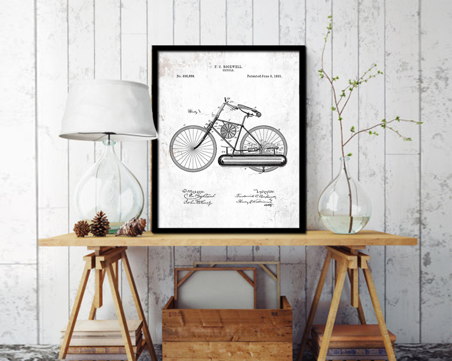 Vehicle Bicycle Vintage Patent Artwork Black Frame Print Wall Art Decor Gifts