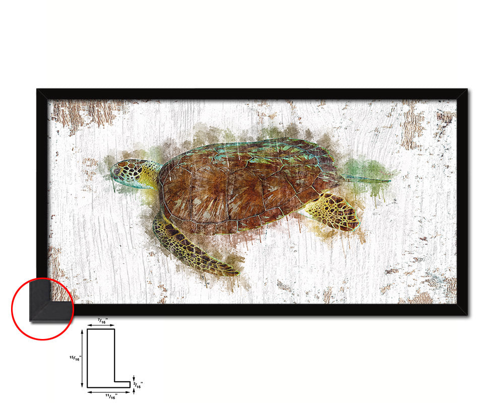 Turtle Fish Art Wood Frame Shabby Chic Restaurant Sushi Wall Decor Gifts, 10" x 20"