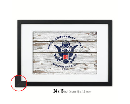 US Coast Guard Wood Rustic Flag Wood Framed Print Wall Art Decor Gifts