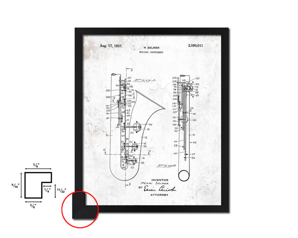 Saxophone Musical Instrument Music Vintage Patent Artwork Black Frame Print Gifts