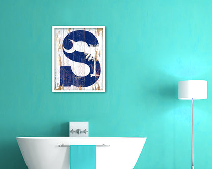 South Carolina State Initial Flag Wood Framed Paper Print Decor Wall Art Gifts, Beach