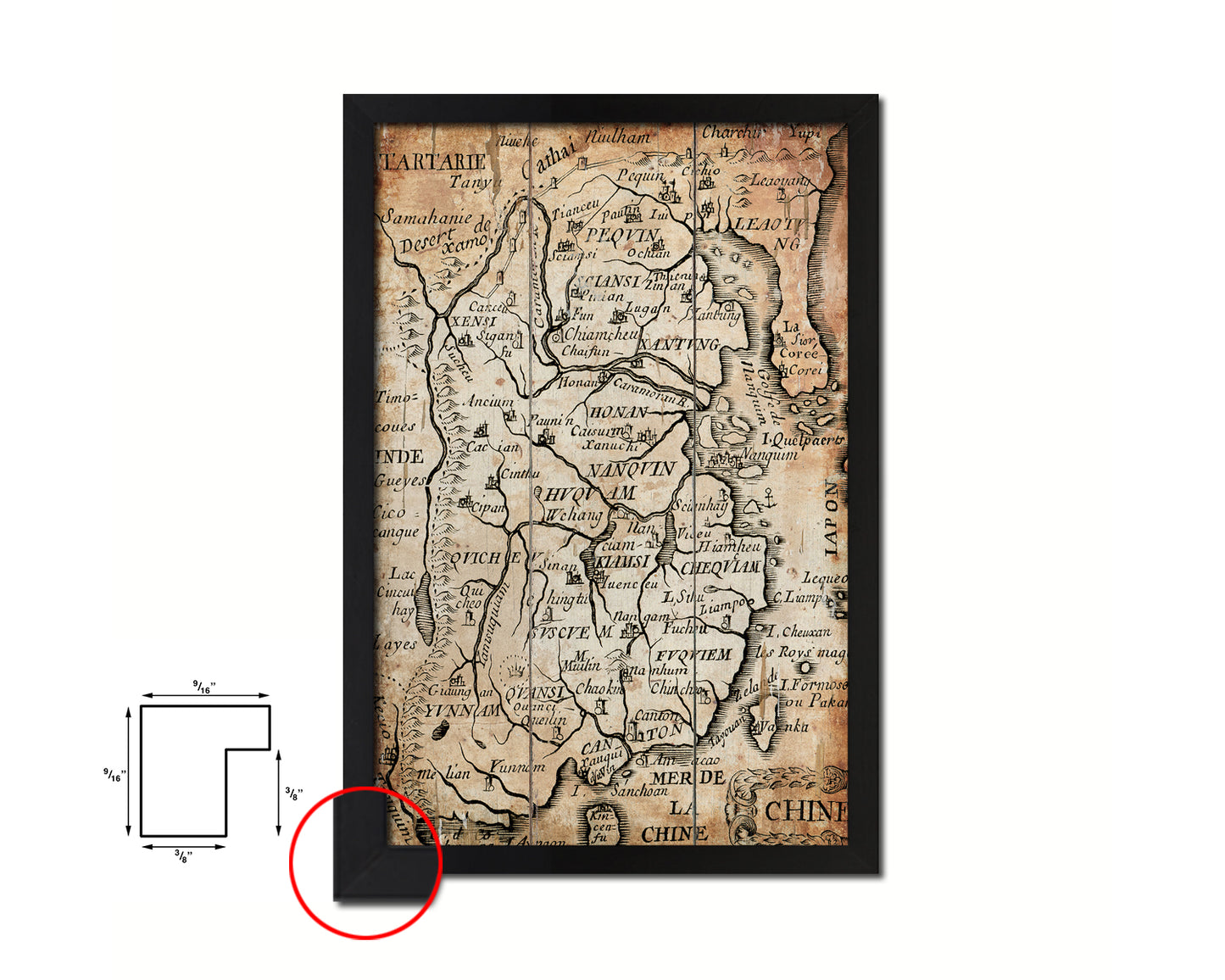 China Antique Map Wood Framed Print Art Wall Decor Gifts