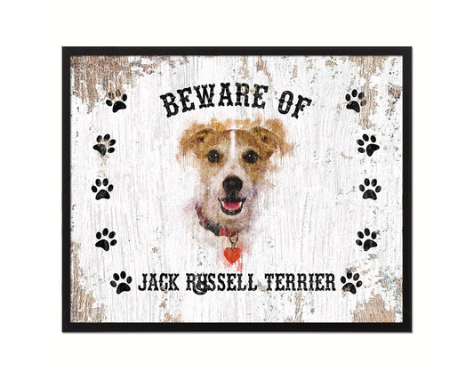 Beware of Jack Russell Terrier Sign Wood Framed Print Wall Art Decor Gifts