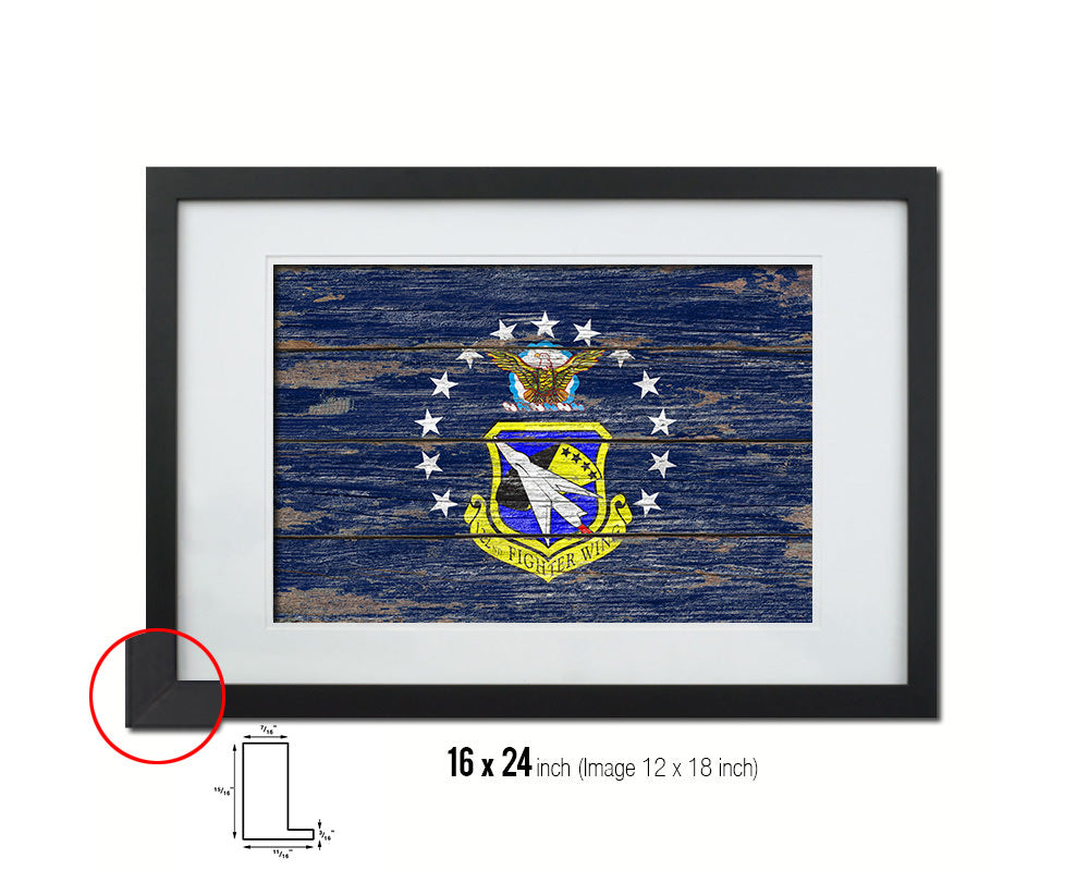 122nd Fighter Wing Vintage Emblem Flag Wood Frame Paper Print Wall Art Decor Gifts